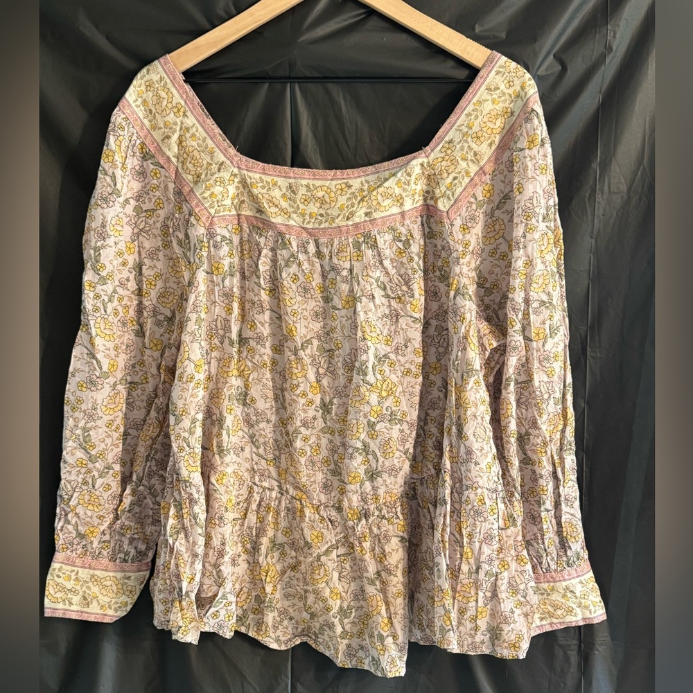 American Eagle Outfitters Pink and Yellow Floral Blouse